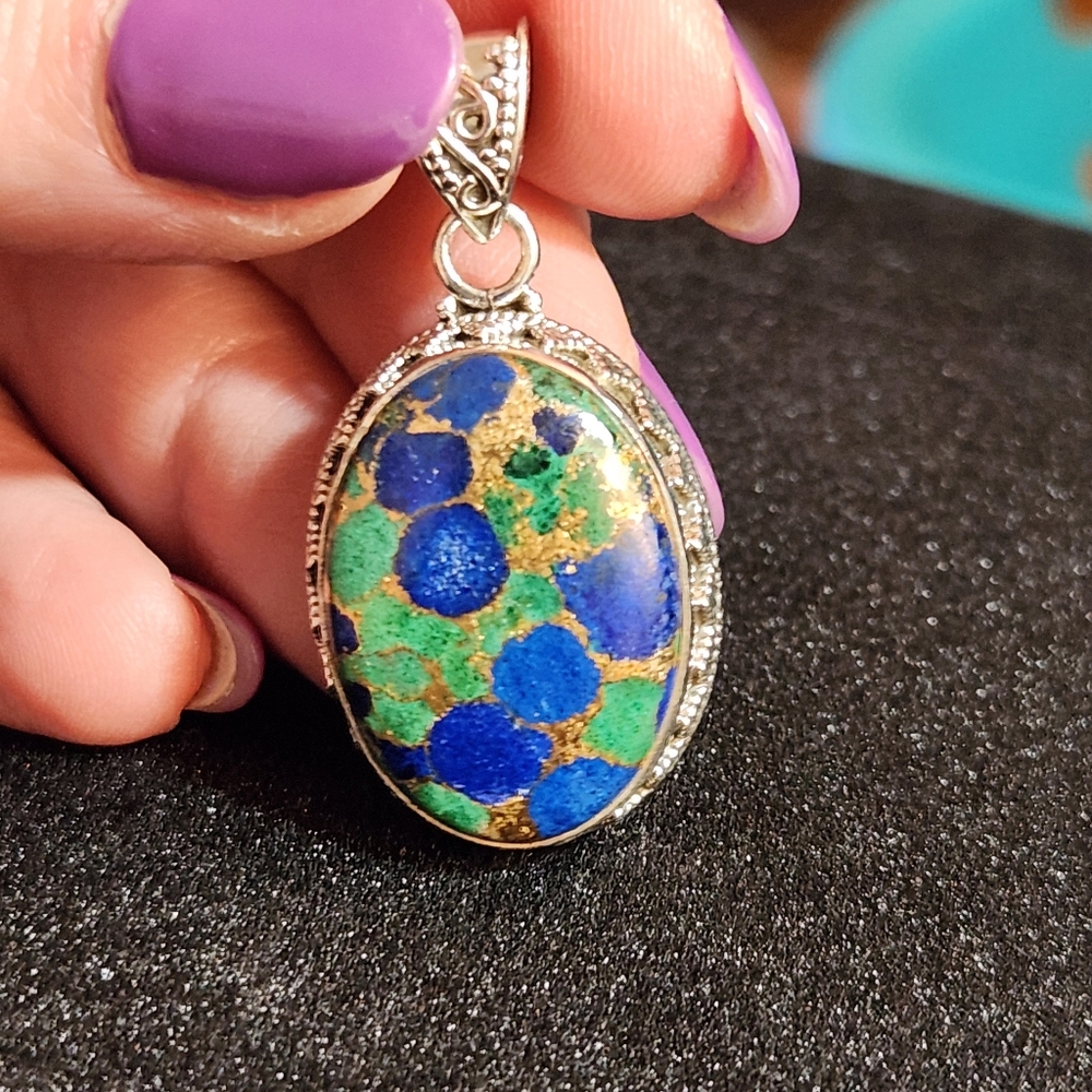 YS Gems nwt Lapis Malachite Copper Sterling oval Pendant
